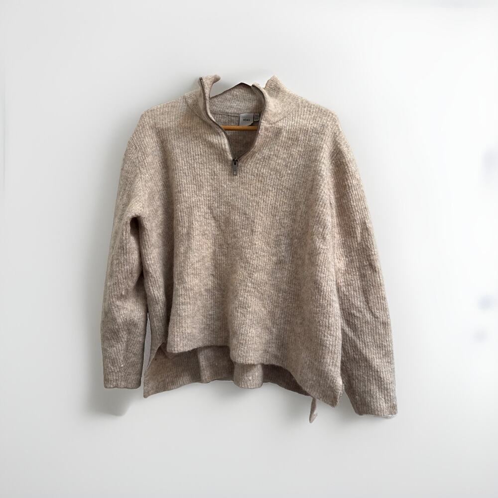 ICHI Women's Zip Boxy Sweater Multicolor Tan Size XXL Long Sleeve Wool Blend